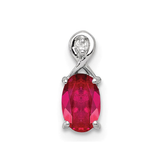 Sterling Silver Rhodium Plated Diamond u0026 Ruby Oval Pendant