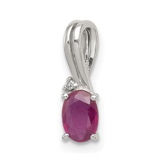 Sterling Silver Rhodium Plated Diamond u0026 Ruby Oval Pendant
