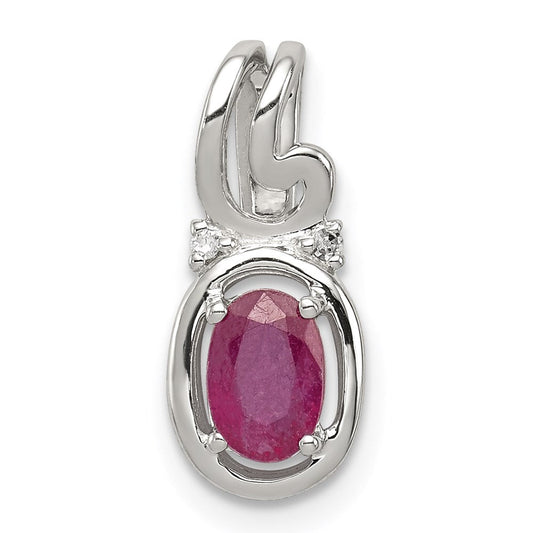 Sterling Silver Rhodium Plated Diamond u0026 Ruby Oval Pendant