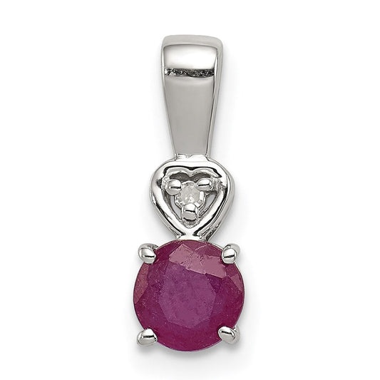 Sterling Silver Rhodium Plated Diamond u0026 Ruby Round Pendant
