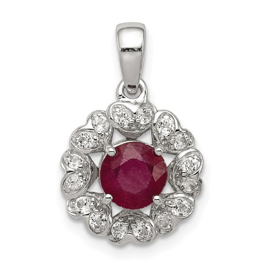 Sterling Silver Rhodium Plated White Topaz u0026 Ruby Pendant