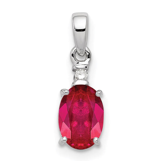 Sterling Silver Rhodium Plated Diamond u0026 Ruby Oval Pendant