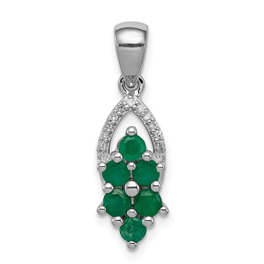 Sterling Silver Rhodium-plated Diamond u0026 Emerald Pendant