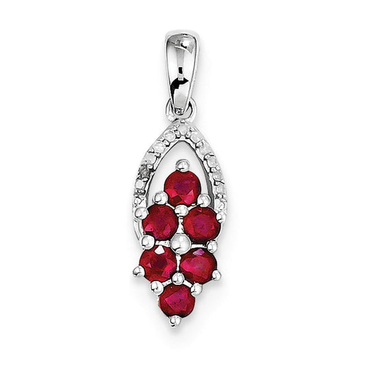Sterling Silver Rhodium-plated Diamond u0026 Glass Filled Ruby Pendant