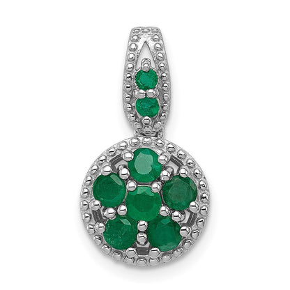 Sterling Silver Rhodium-plated u0026 Emerald Circle Pendant