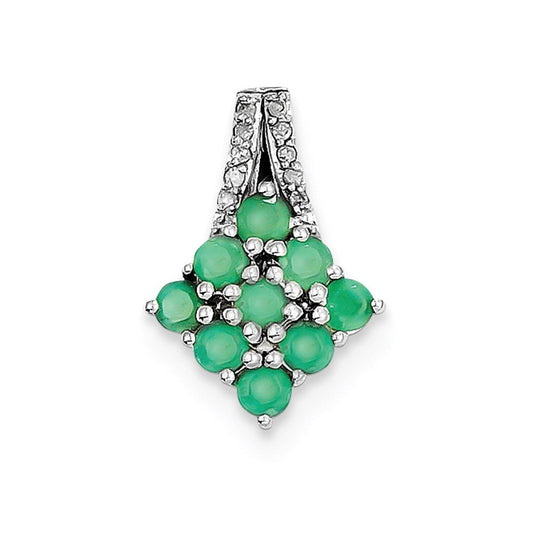 Sterling Silver Rhodium-plated Diamond u0026 Emerald Square Pendant