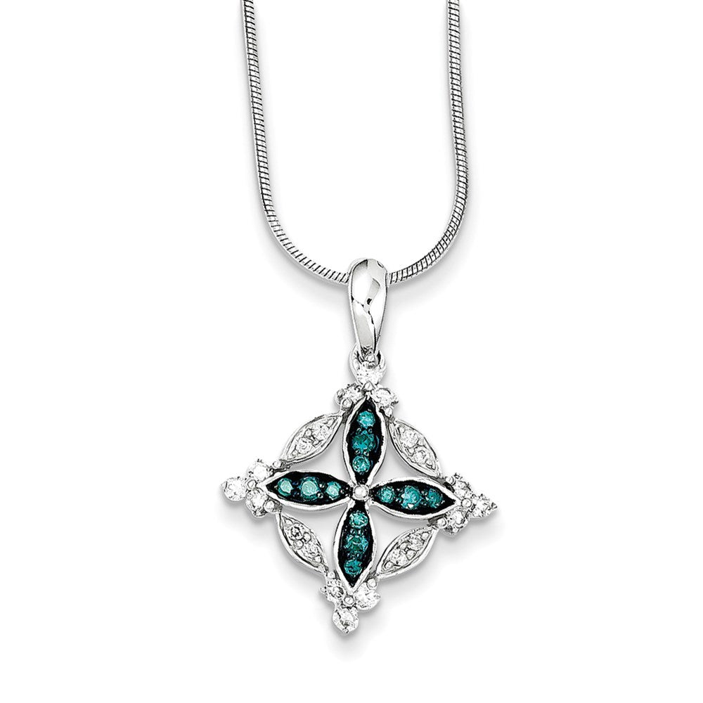Sterling Silver White u0026 Blue Diamond Pendant