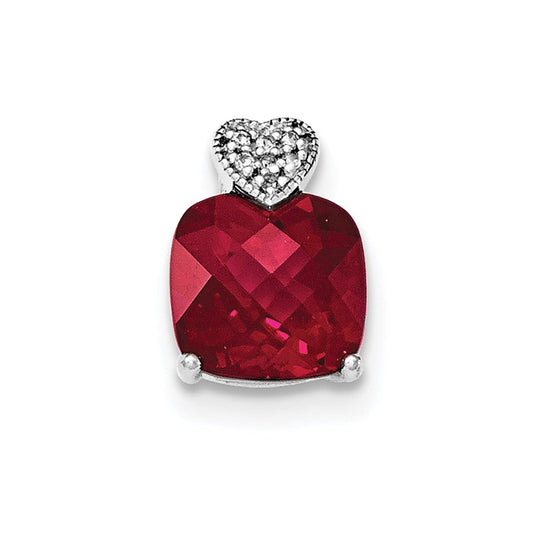 Sterling Silver Rhodium Polish White Topaz/Cr. Ruby Chain Slide Pendant