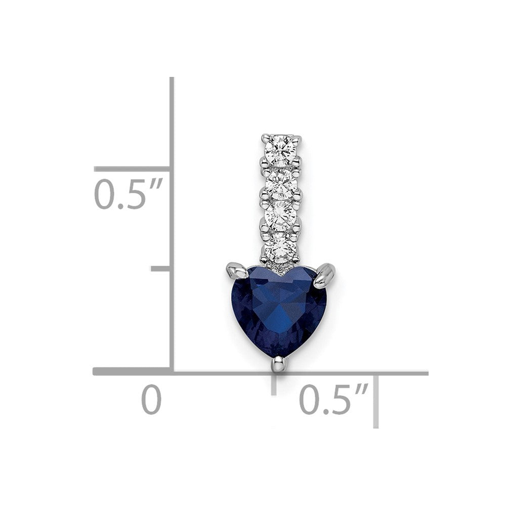 Sterling Silver Rhodium-plated Cr. Blue Spinel and CZ Heart Pendant
