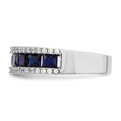 Sterling Silver Rhodium-plated Synthetic Blue Spinel u0026 CZ Ring