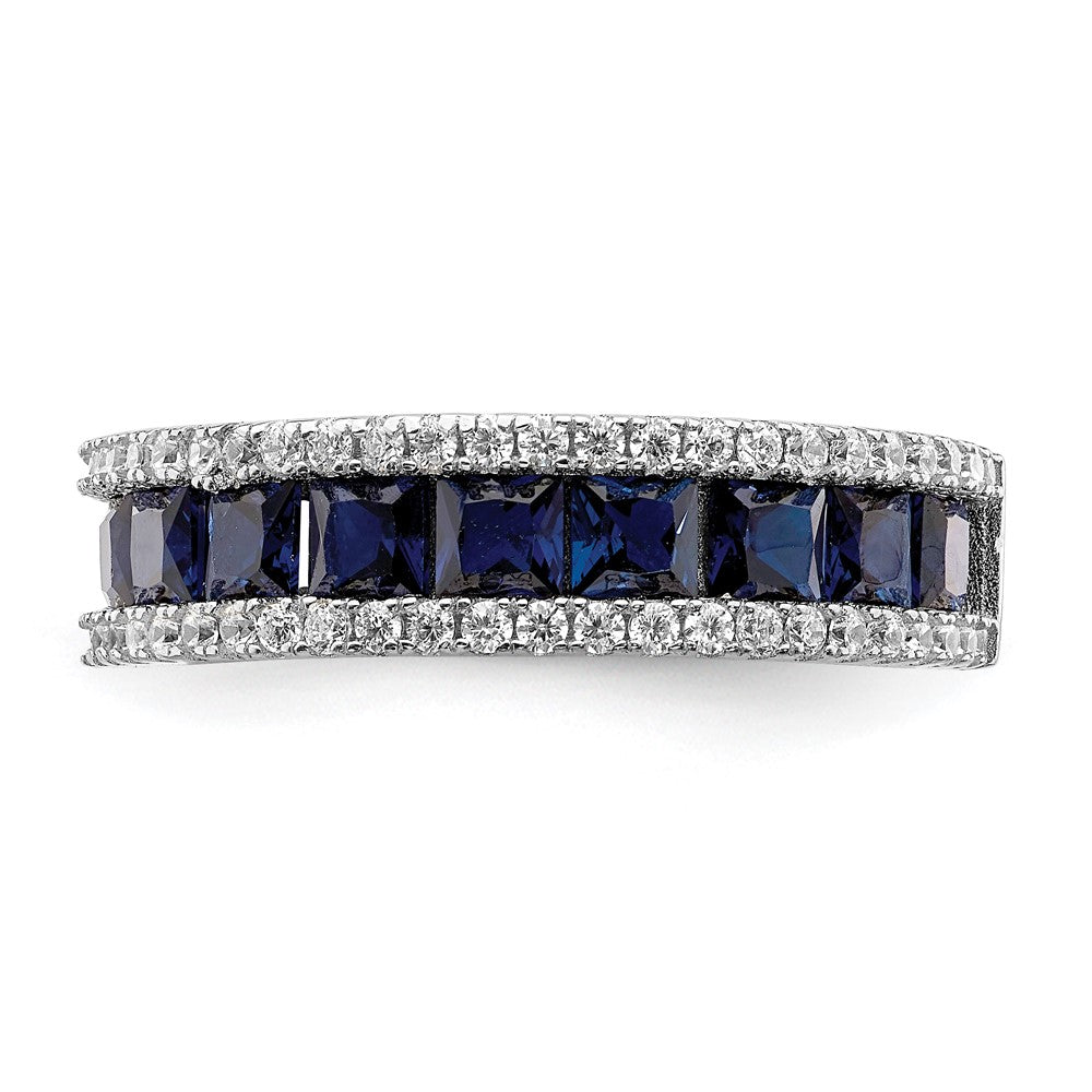 Sterling Silver Rhodium-plated Synthetic Blue Spinel u0026 CZ Ring