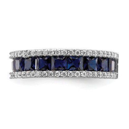 Sterling Silver Rhodium-plated Synthetic Blue Spinel u0026 CZ Ring