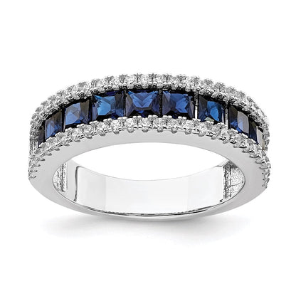 Sterling Silver Rhodium-plated Synthetic Blue Spinel u0026 CZ Ring