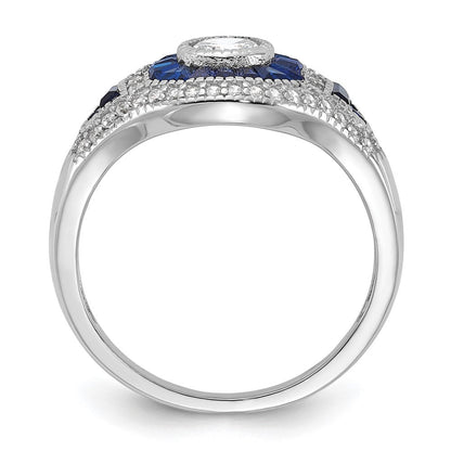 Sterling Silver Rhodium-plated Synthetic Blue Spinel u0026 CZ Ring