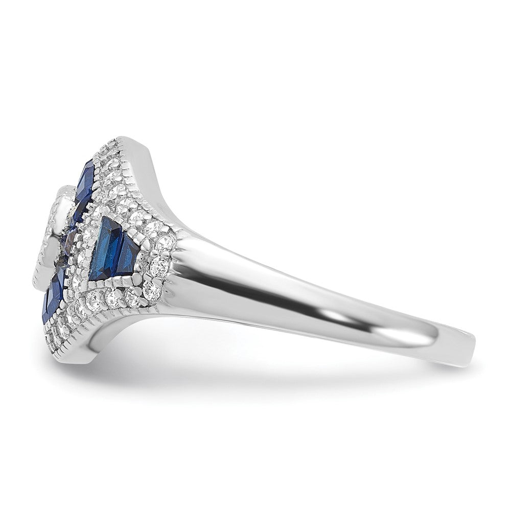 Sterling Silver Rhodium-plated Synthetic Blue Spinel u0026 CZ Ring