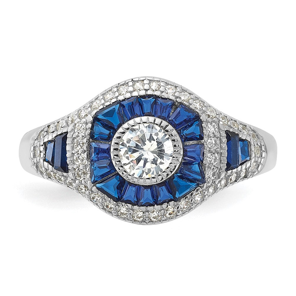 Sterling Silver Rhodium-plated Synthetic Blue Spinel u0026 CZ Ring