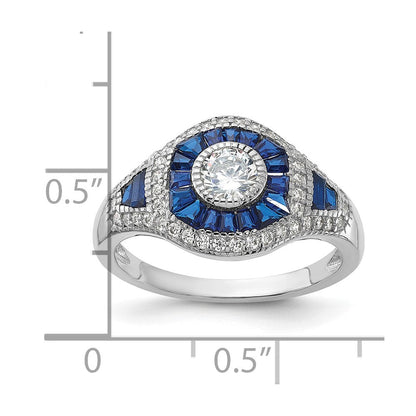 Sterling Silver Rhodium-plated Synthetic Blue Spinel u0026 CZ Ring