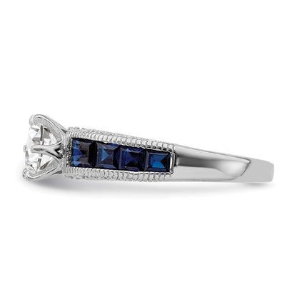 Sterling Silver Rhodium-plated Synthetic Blue Spinel u0026 CZ Ring