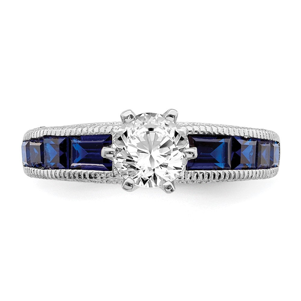 Sterling Silver Rhodium-plated Synthetic Blue Spinel u0026 CZ Ring