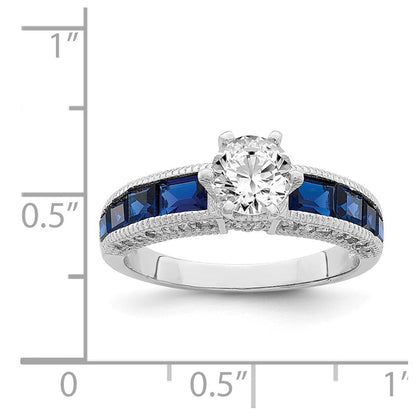 Sterling Silver Rhodium-plated Synthetic Blue Spinel u0026 CZ Ring