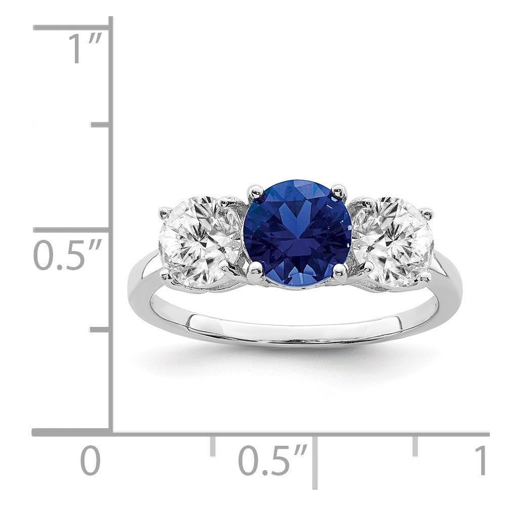 Sterling Silver Rhodium-plated Created Spinel u0026 CZ 3 Stone Ring