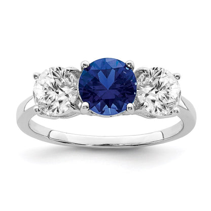 Sterling Silver Rhodium-plated Created Spinel u0026 CZ 3 Stone Ring