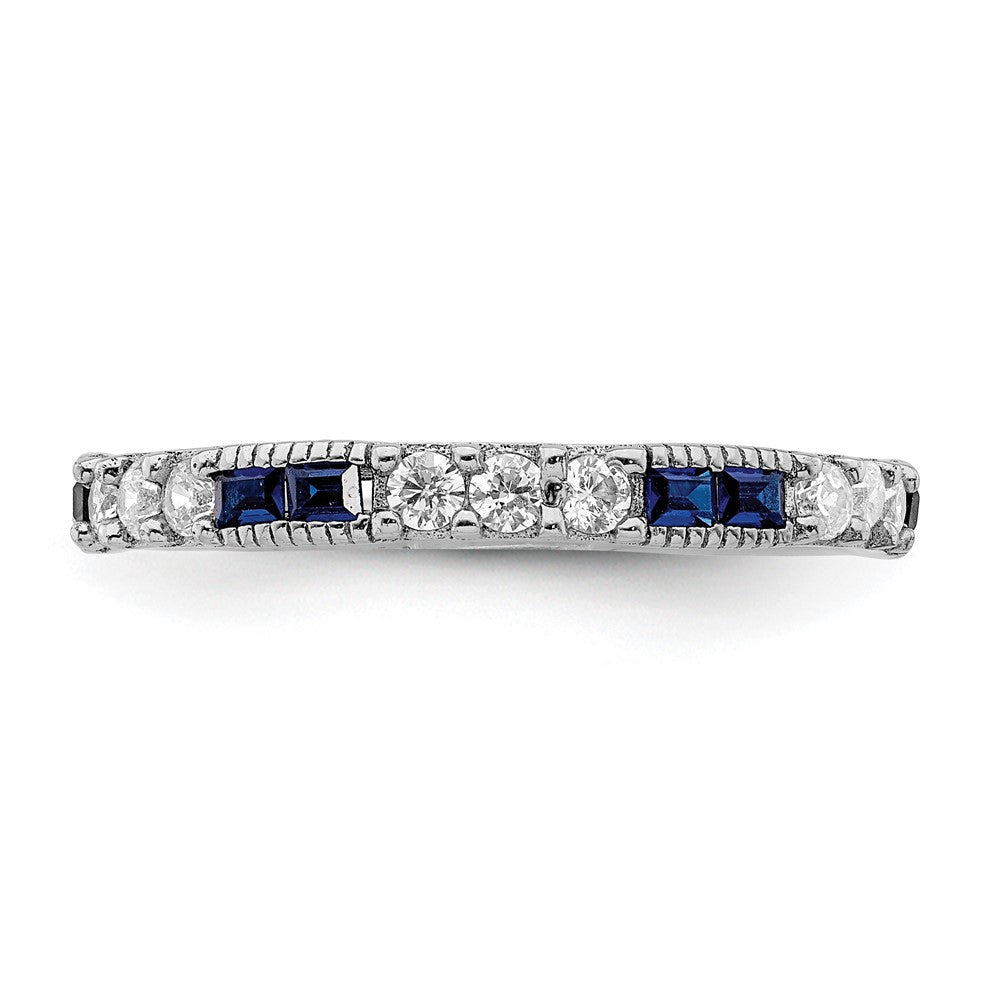 Sterling Silver Rhodium-plated Synthetic Blue Spinel u0026 CZ Ring