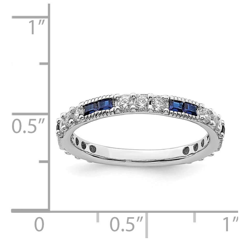 Sterling Silver Rhodium-plated Synthetic Blue Spinel u0026 CZ Ring