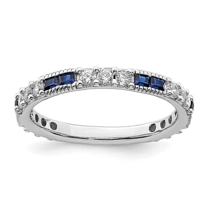 Sterling Silver Rhodium-plated Synthetic Blue Spinel u0026 CZ Ring