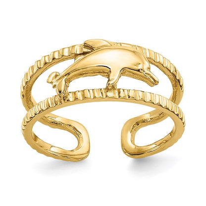 14k Yellow Gold Dolphin Toe Ring