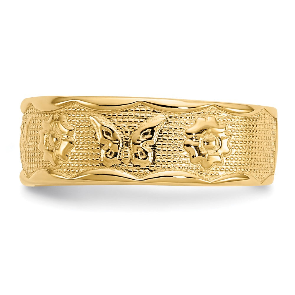 14k Yellow Gold Flower & Butterfly Toe Ring