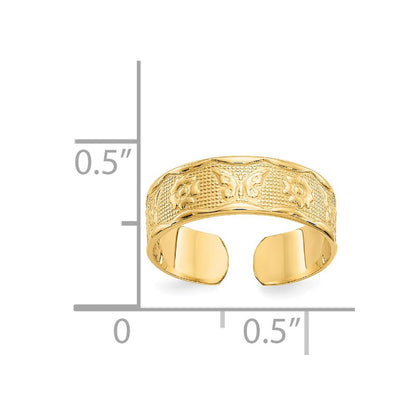 14k Yellow Gold Flower & Butterfly Toe Ring