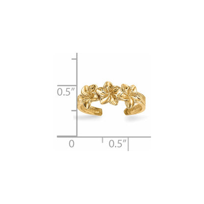 14k Yellow Gold Polished Flowers Toe Ring