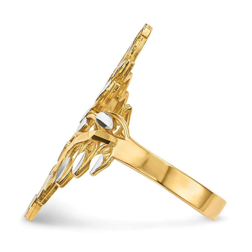 14k Yellow Gold w/ White Rhodium Diamond-cut Leaves Ring