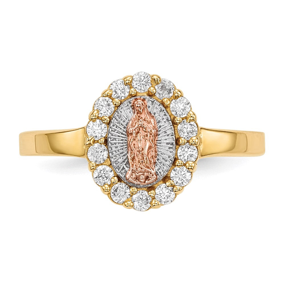 14k Two-tone Gold w/White Rhodium CZ Lady of Guadalupe Ring