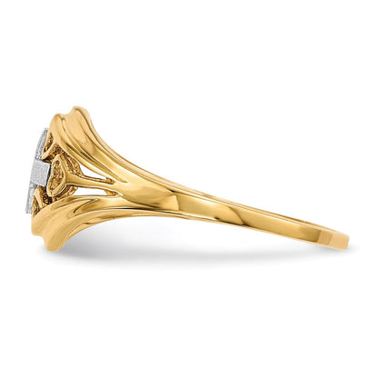 14k Two-Tone Gold Polished and Satin Cross and Hearts Ring