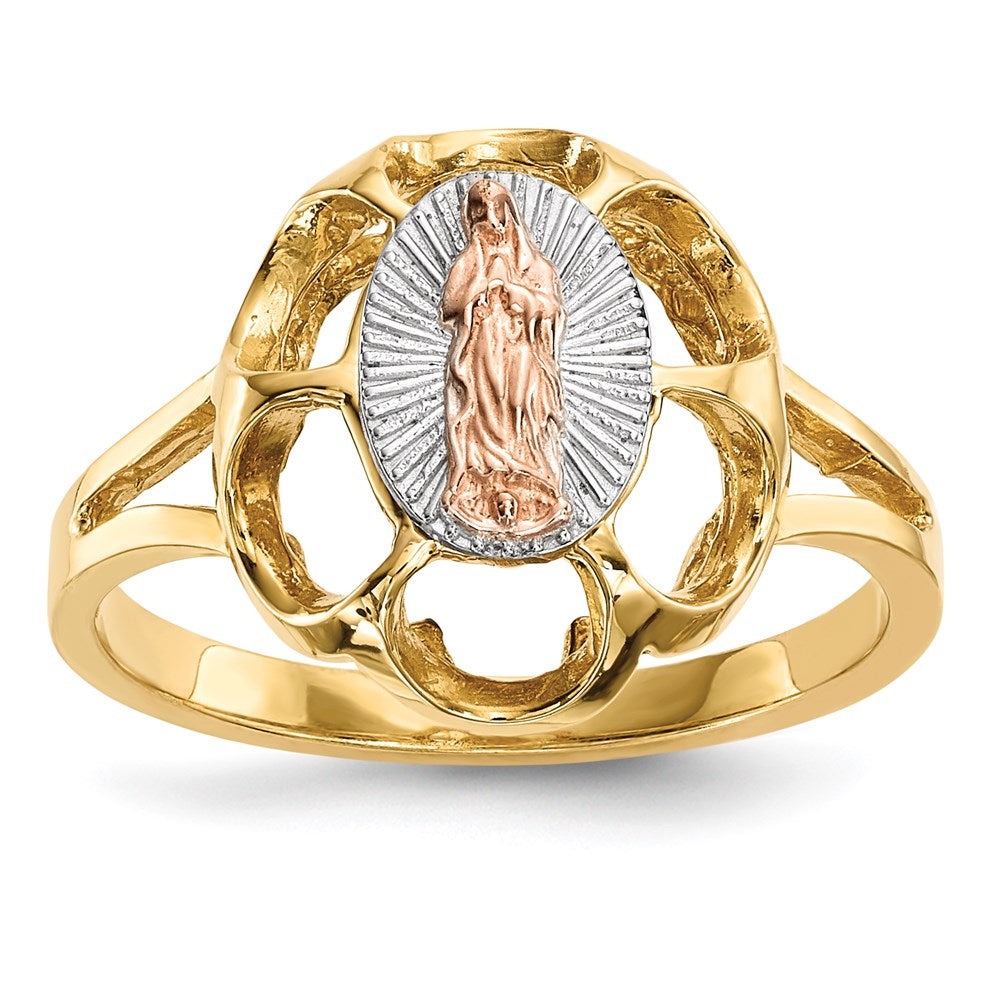 14k Two-tone Gold w/White Rhodium Polished Our Lady of Guadalupe Ring