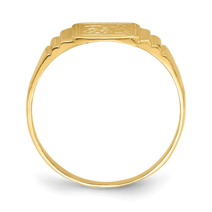 14k Yellow Gold Flower Engraved Square Baby Signet Ring
