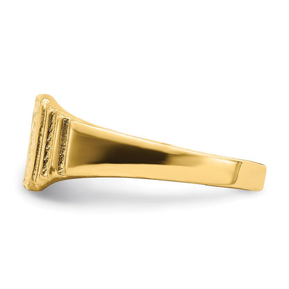 14k Yellow Gold Flower Engraved Square Baby Signet Ring