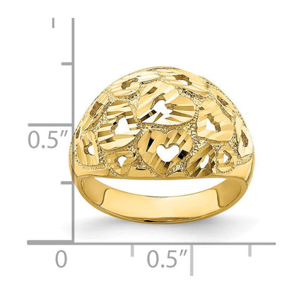 14K Yellow Gold Cut-Out and D/C Heart Pattern Ring