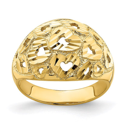 14K Yellow Gold Cut-Out and D/C Heart Pattern Ring