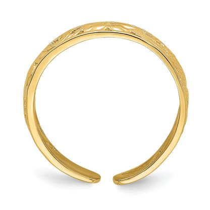14k Yellow Gold Adjustable Flower w/ Leaf Trim Toe Ring