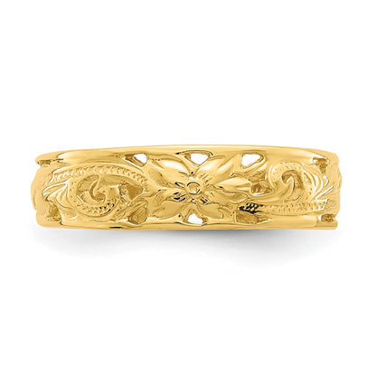 14k Yellow Gold Adjustable Flower w/ Leaf Trim Toe Ring