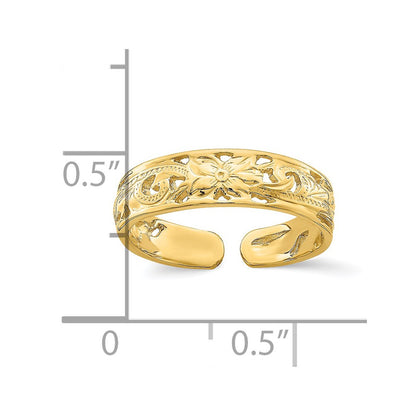 14k Yellow Gold Adjustable Flower w/ Leaf Trim Toe Ring