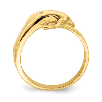 14K Yellow Gold Polished Double Dolphin Ring