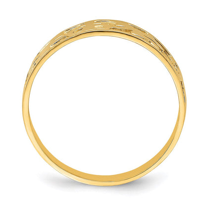 14K Yellow Gold Textured and Polished Dove Engraved Band