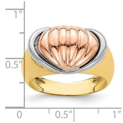 14k Tri-color Gold Oval Shrimp Fan Design Ring