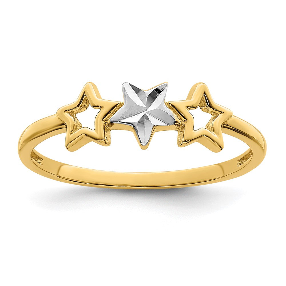 14k Yellow Gold w/Rhodium 3-star Ring