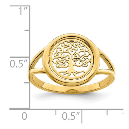 14K Yellow Gold Polished Tree of Life in Circle Ring