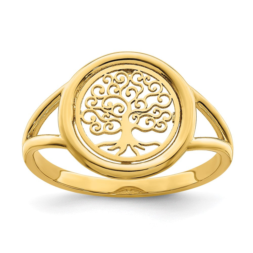 14K Yellow Gold Polished Tree of Life in Circle Ring